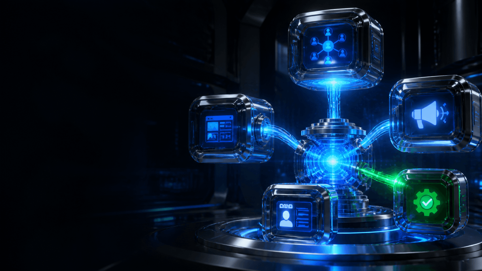 Business system modules connected to a central engine